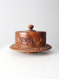 vintage carved wood cake stand