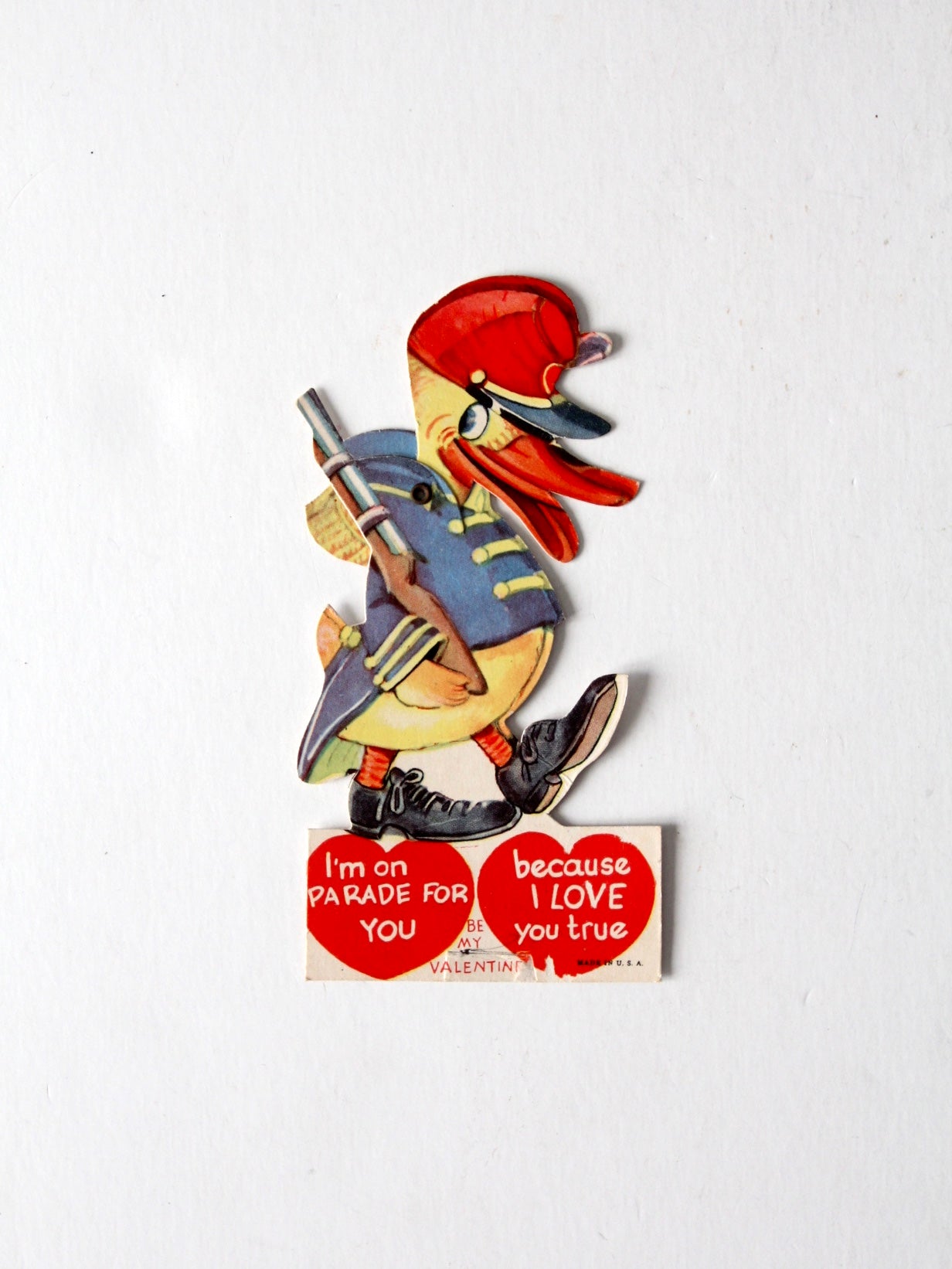 vintage 1930s Valentine's Day card, mechanical duck
