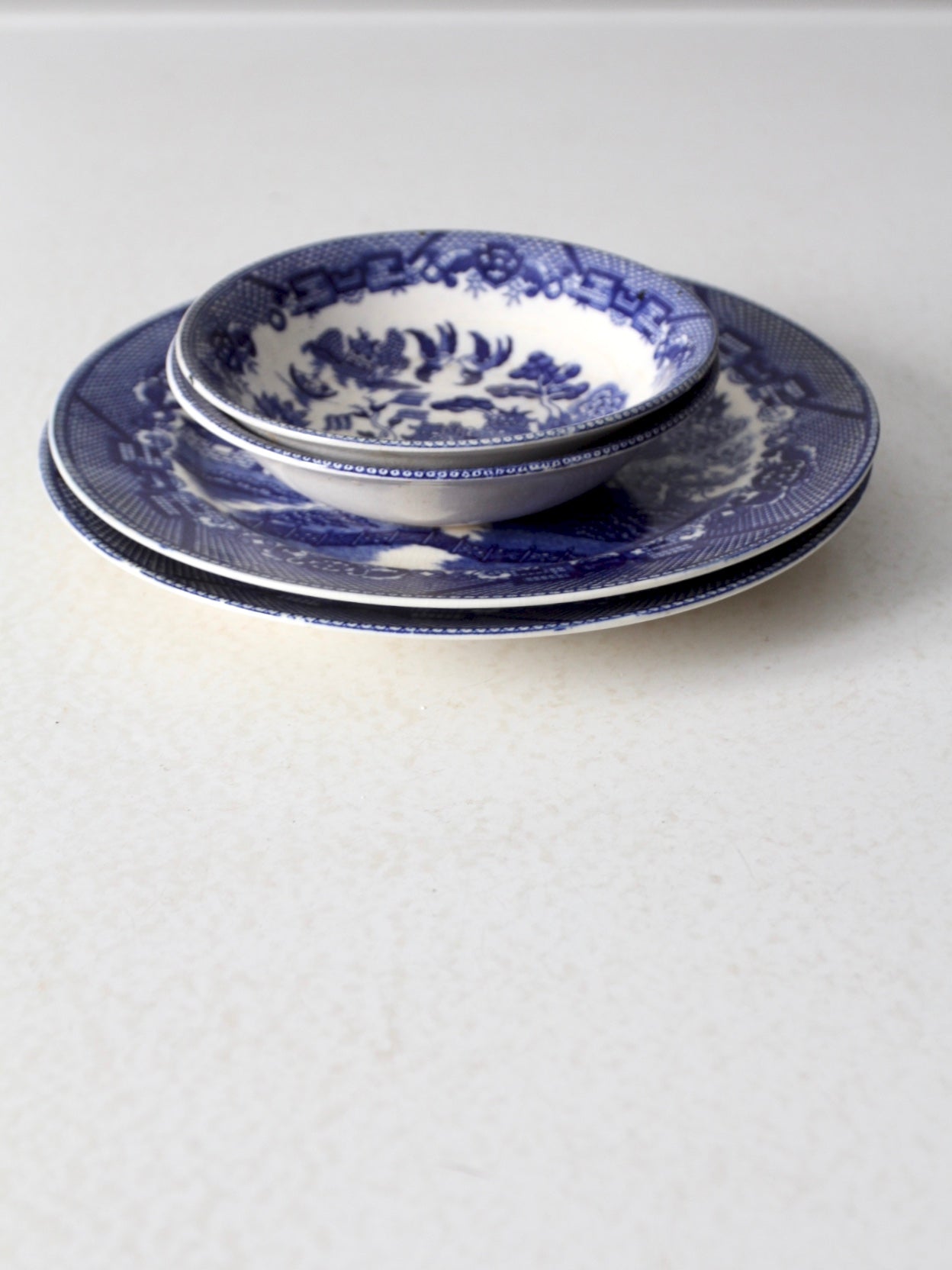 vintage Japanese Blue Willow dishes 4 pc