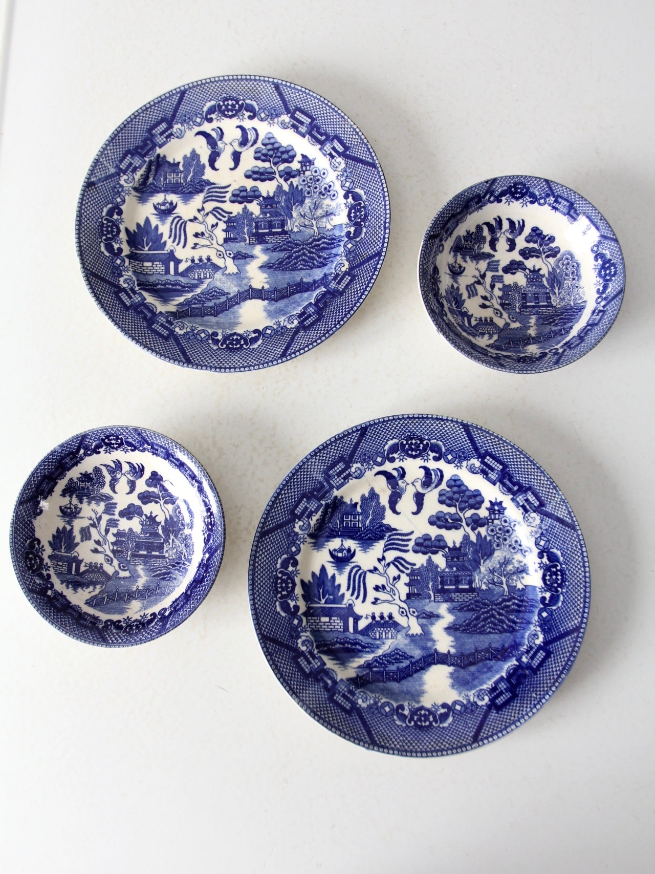 vintage Japanese Blue Willow dishes 4 pc