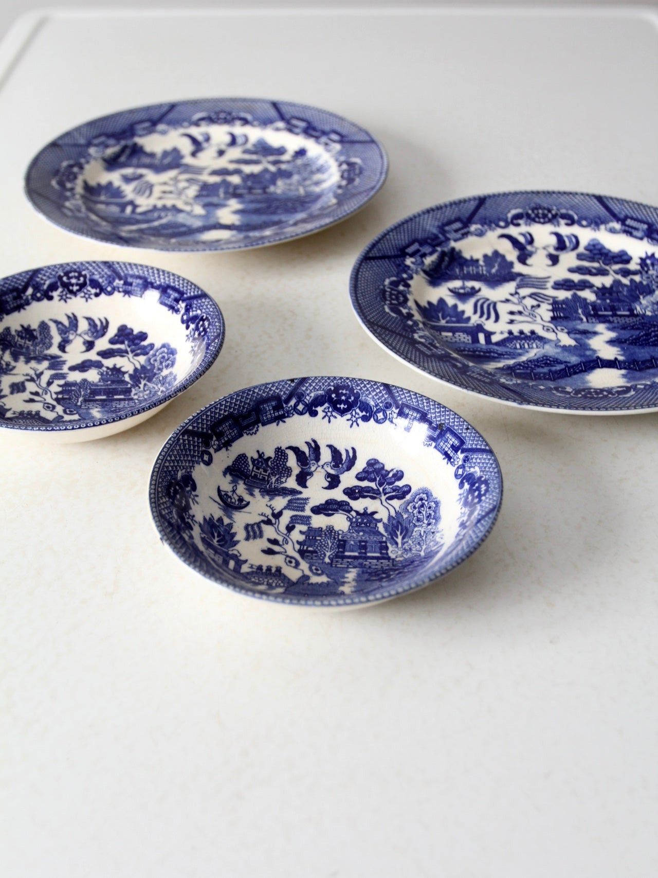 vintage Japanese Blue Willow dishes 4 pc