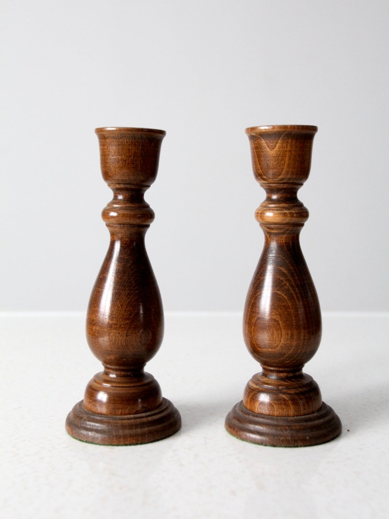 vintage Basketville wood candle holders pair