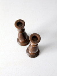 vintage Basketville wood candle holders pair