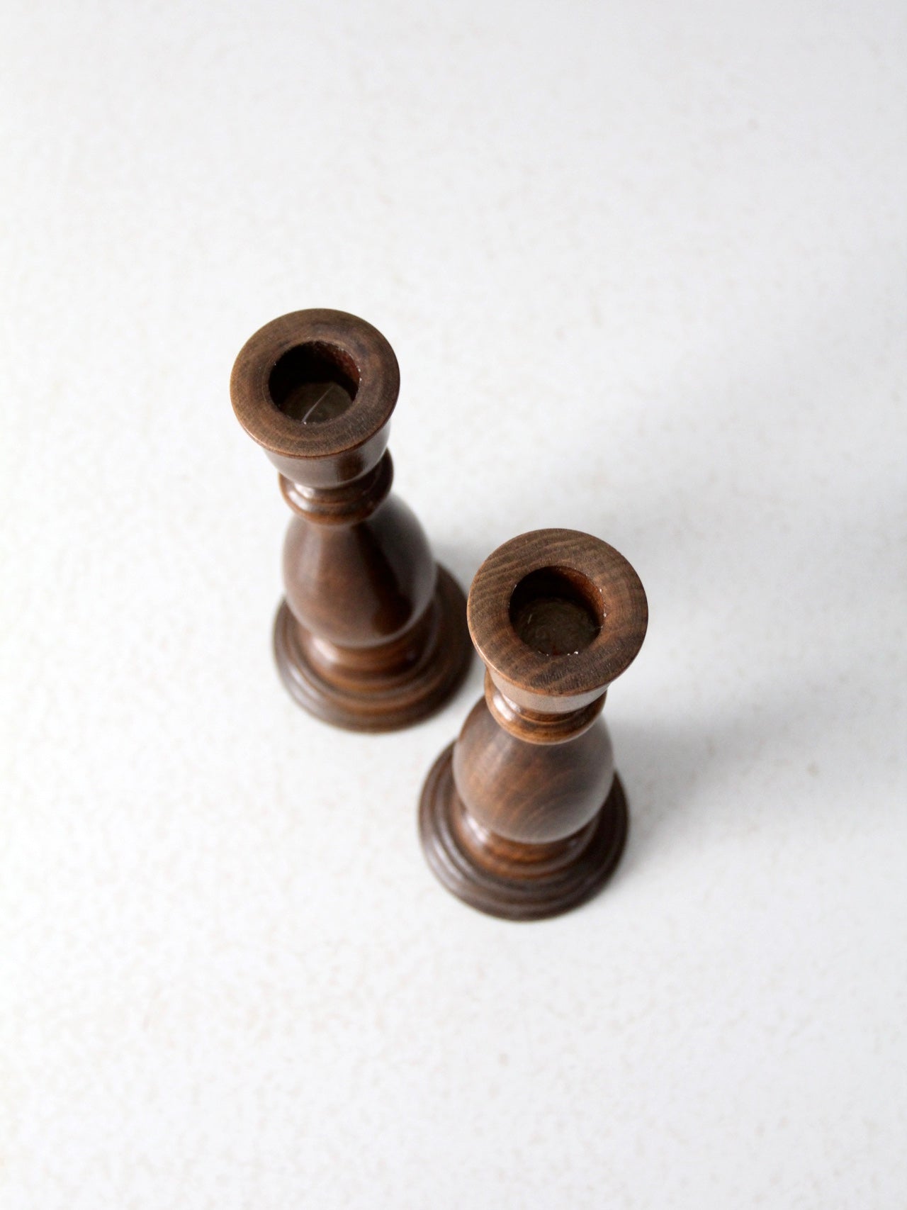 vintage Basketville wood candle holders pair