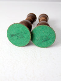 vintage Basketville wood candle holders pair