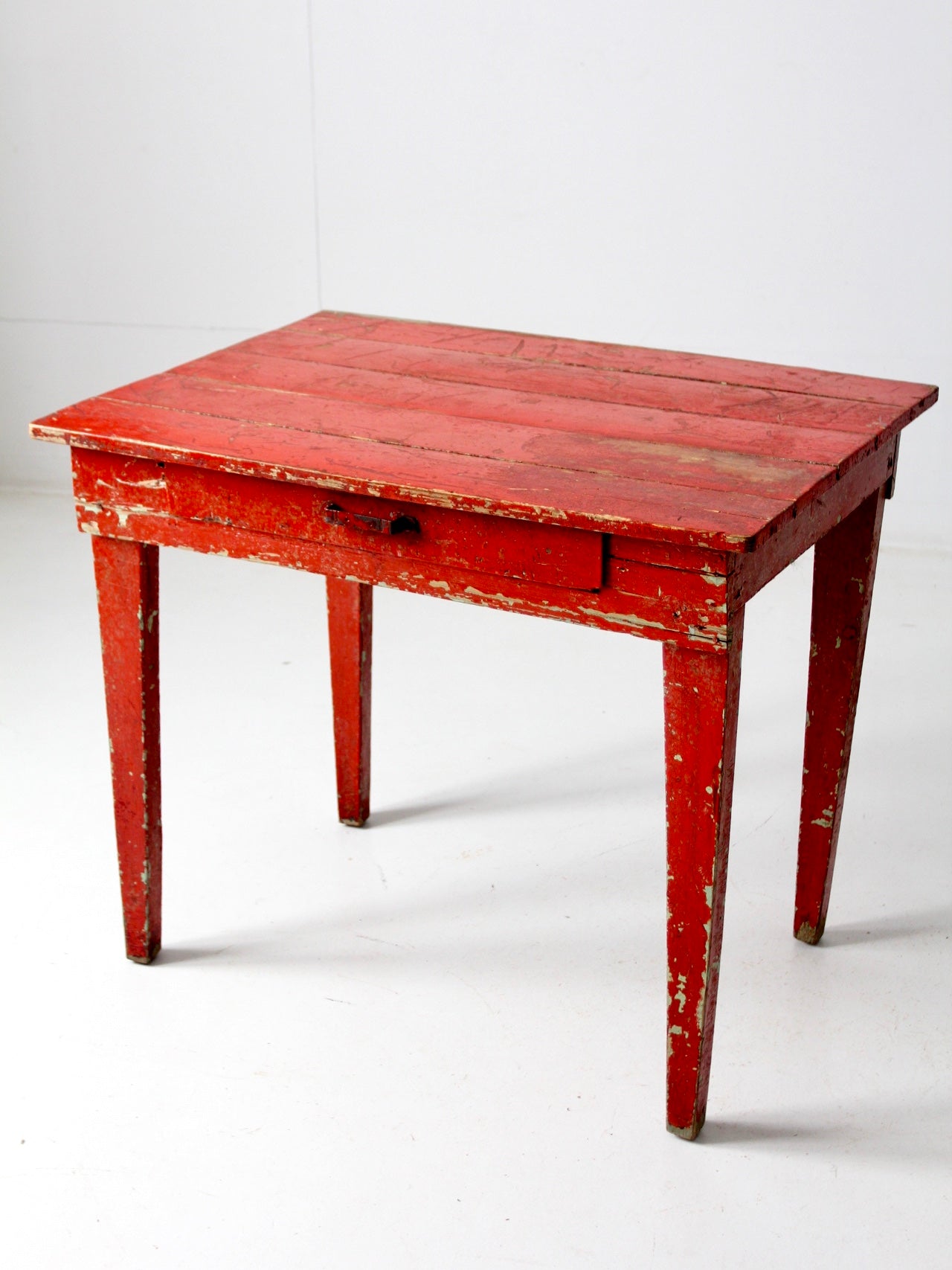 antique red desk with money drawer