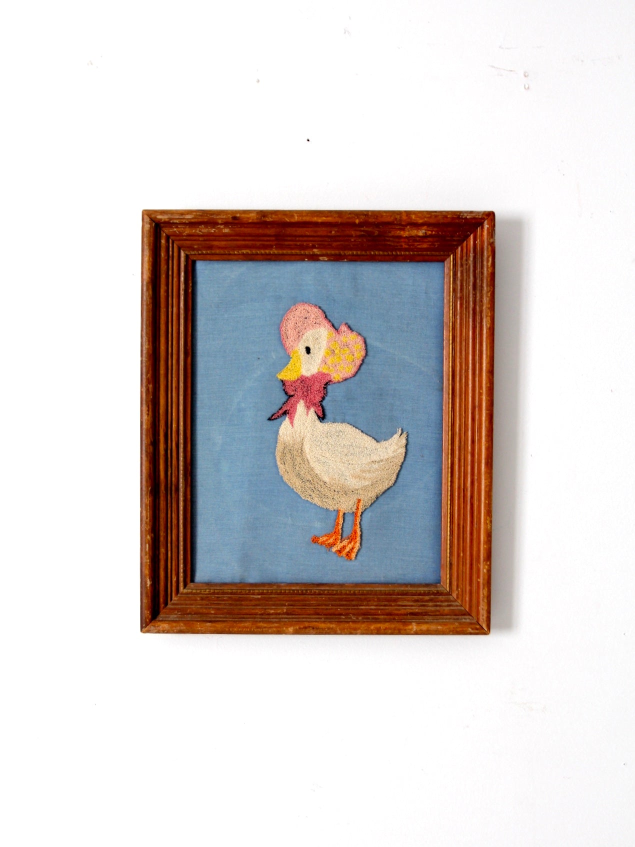 vintage framed Mother Goose embroidery