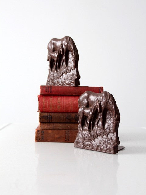vintage composite wood horse bookends