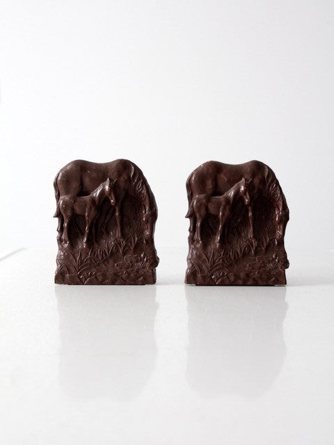 vintage composite wood horse bookends