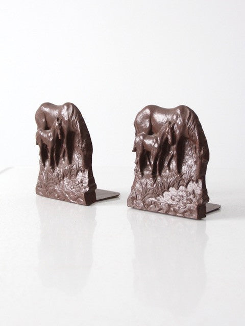 vintage composite wood horse bookends