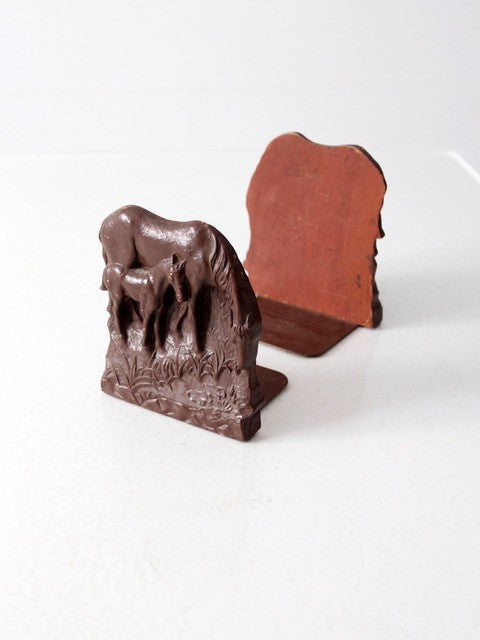 vintage composite wood horse bookends