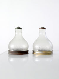 pair of vintage holophane style prismatic glass pendant light shades