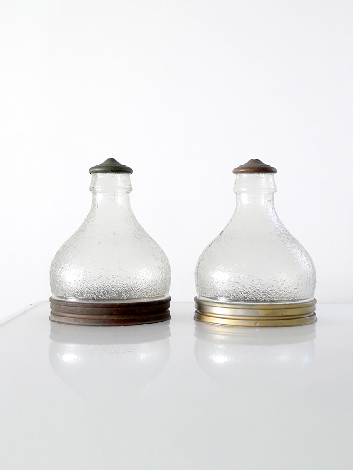 pair of vintage holophane style prismatic glass pendant light shades