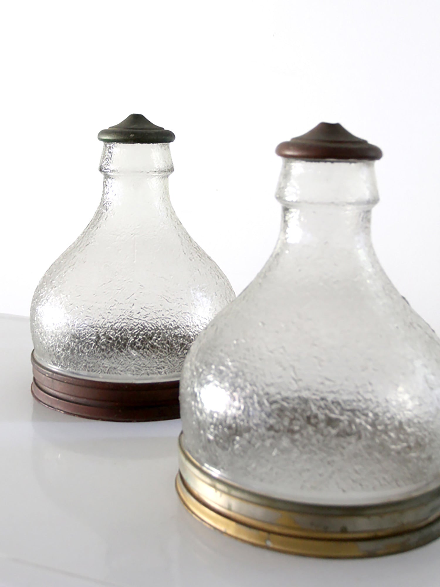 pair of vintage holophane style prismatic glass pendant light shades