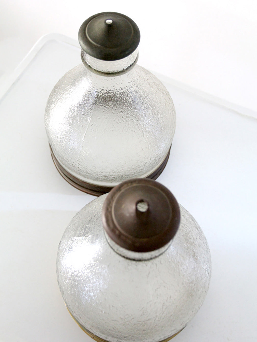 pair of vintage holophane style prismatic glass pendant light shades