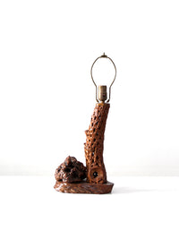 mid-century organic modern burl wood table lamp
