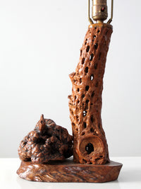 mid-century organic modern burl wood table lamp