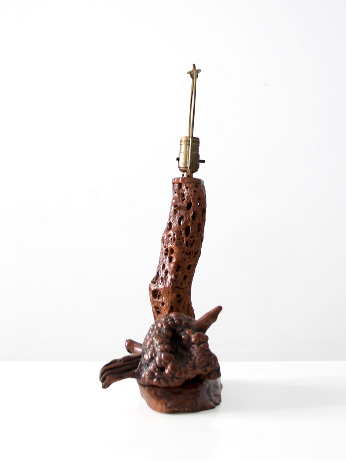 mid-century organic modern burl wood table lamp