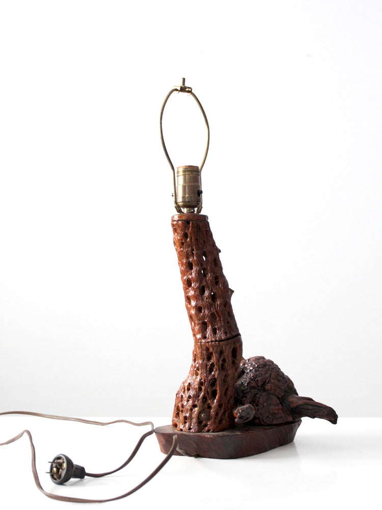 mid-century organic modern burl wood table lamp
