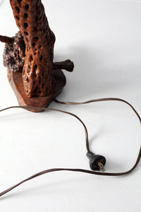 mid-century organic modern burl wood table lamp