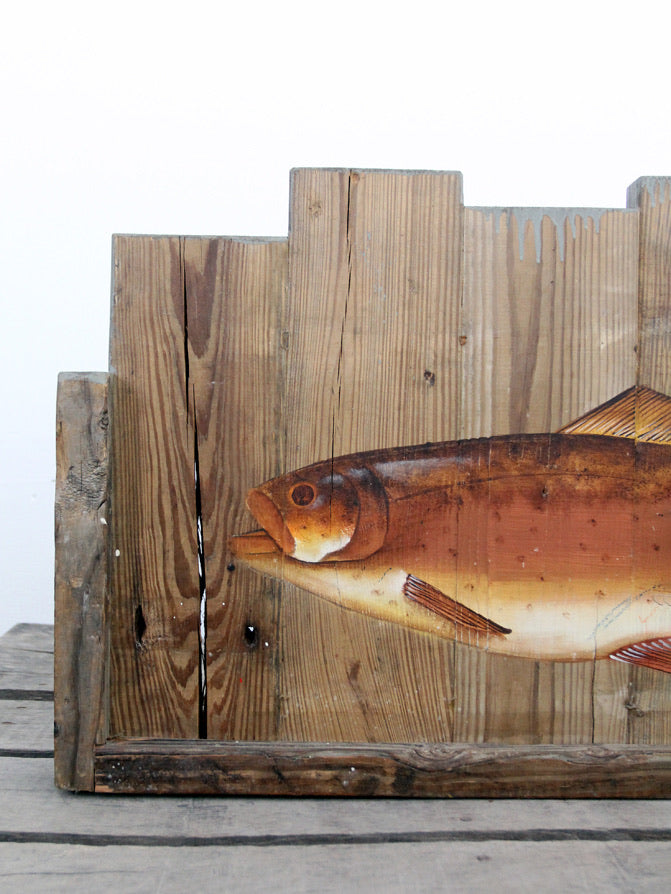 vintage rustic folk art painted fish sign