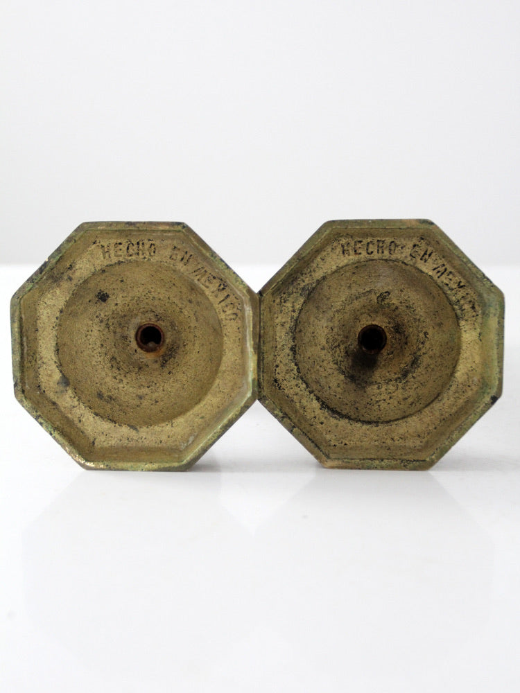 vintage Mexican brass candlestick holders pair