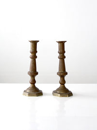 vintage Mexican brass candlestick holders pair