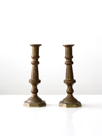 vintage Mexican brass candlestick holders pair