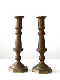 vintage Mexican brass candlestick holders pair