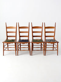 set of four Victorian ladder-back chairs with antique needlepoint seats