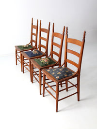 set of four Victorian ladder-back chairs with antique needlepoint seats