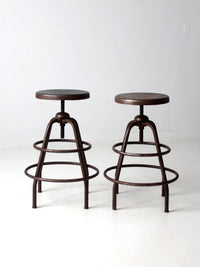 mid century industrial stools pair