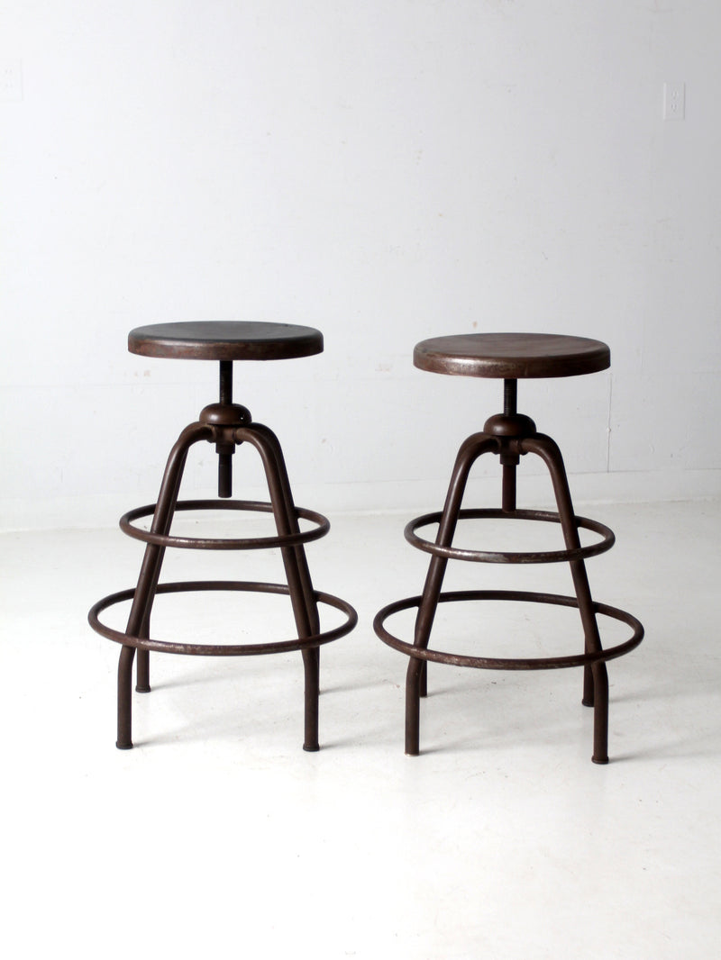 mid century industrial stools pair