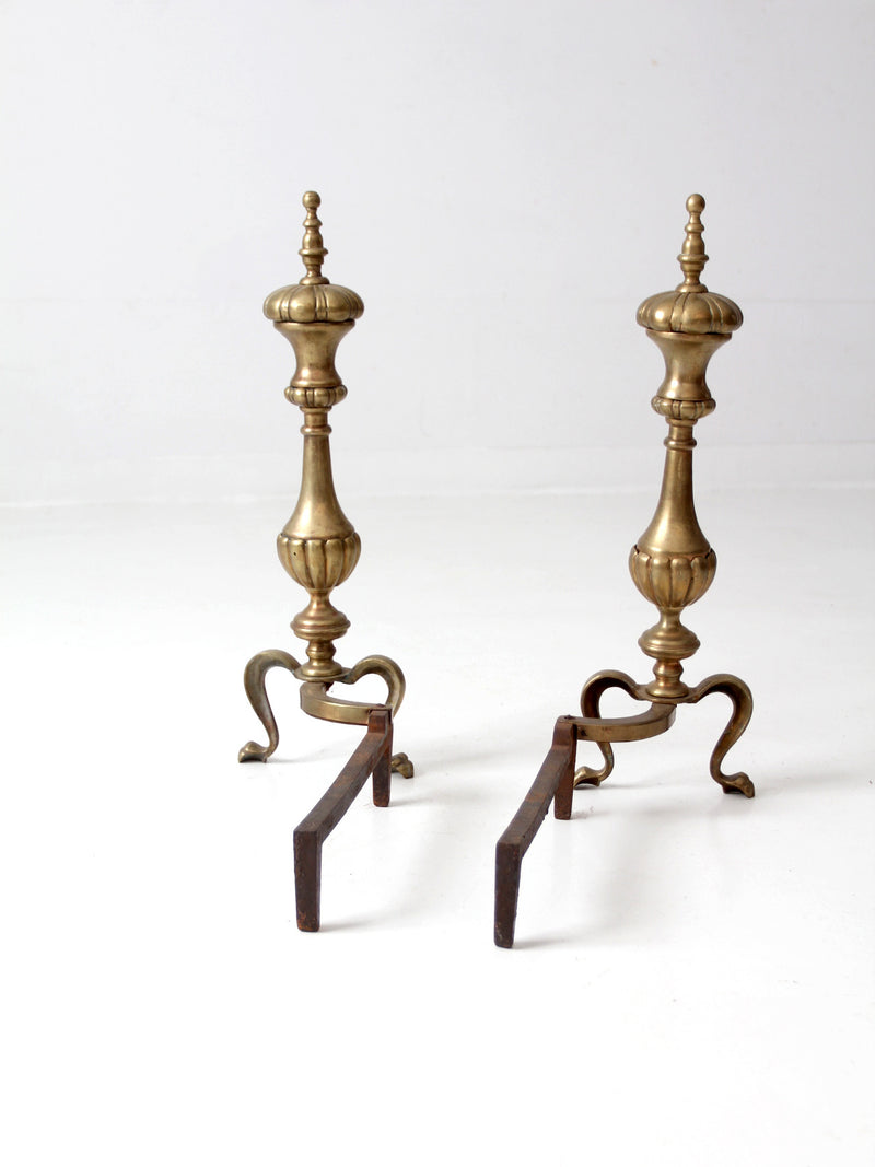 antique brass and cast iron fireplace andirons