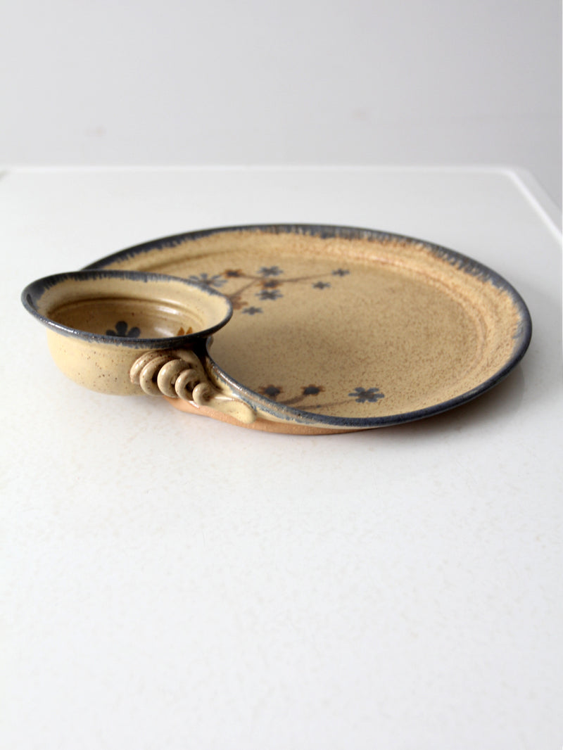 vintage studio pottery tray with side bowl