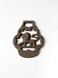 antique brass lion horse harness ornament