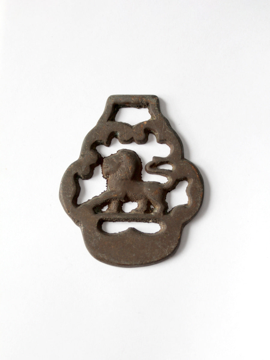 antique brass lion horse harness ornament