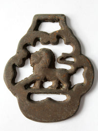 antique brass lion horse harness ornament