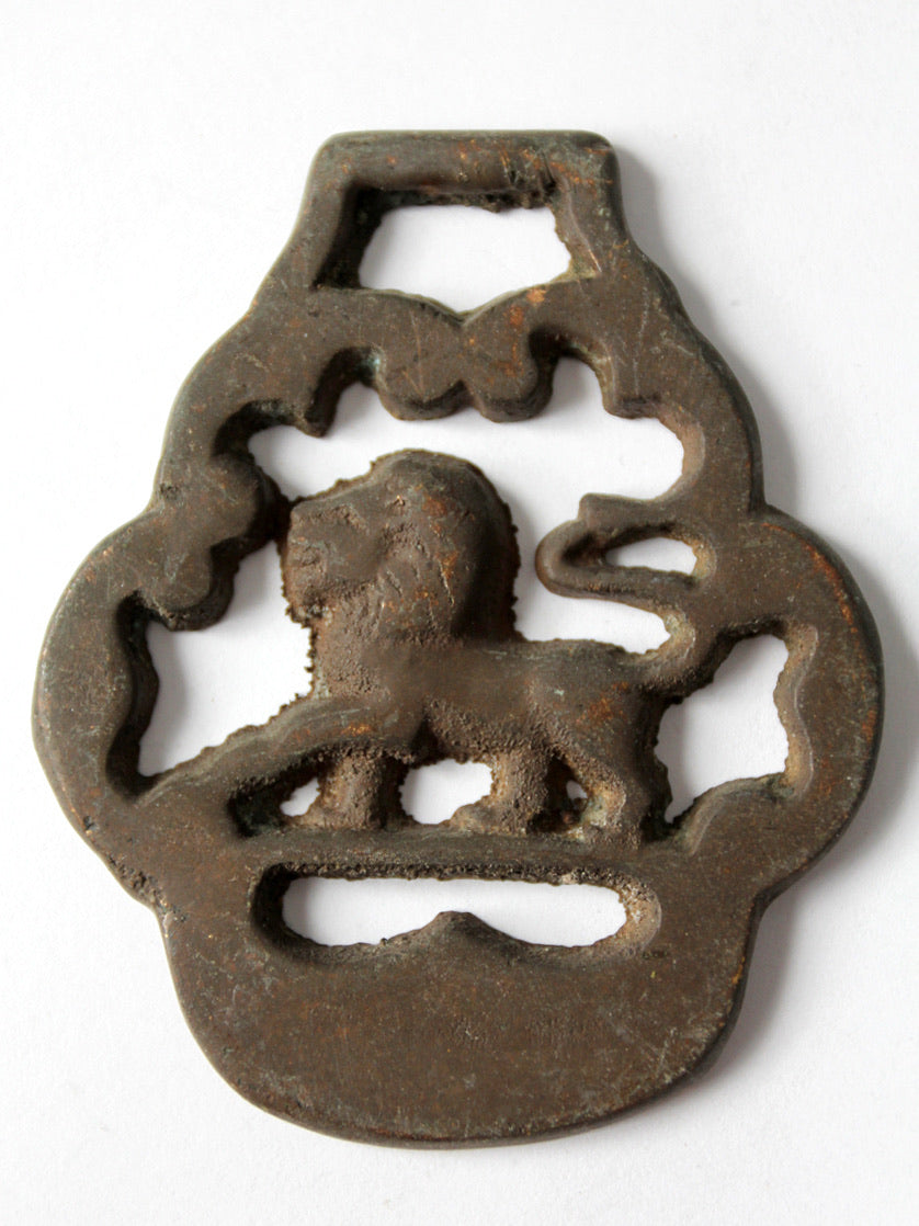 antique brass lion horse harness ornament