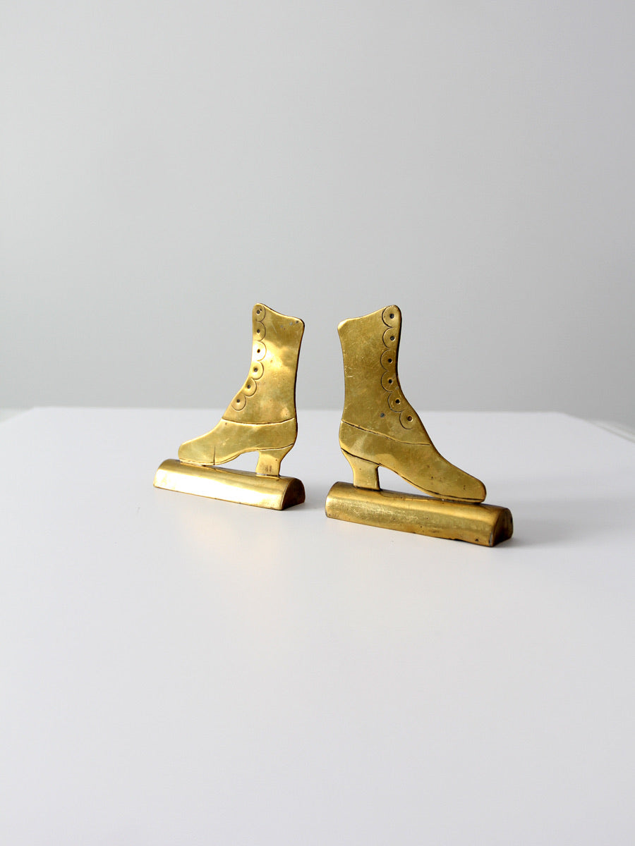 antique brass Victorian boot mantel ornaments  pair