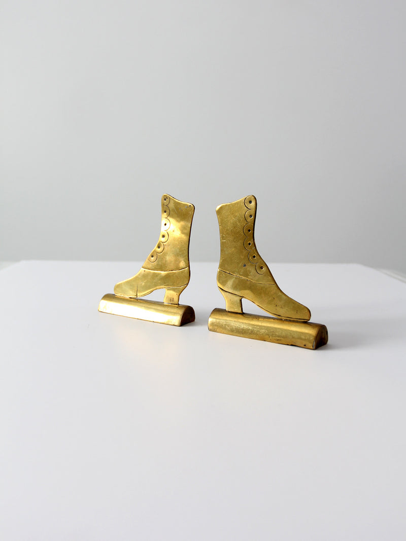 antique brass Victorian boot mantel ornaments  pair
