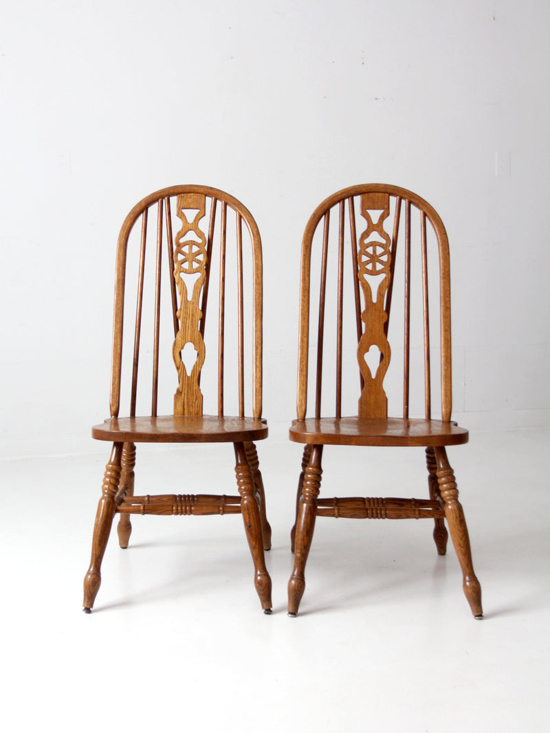 mid century oak Windsor style dining chairs pair