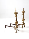 antique brass and cast iron fireplace andirons