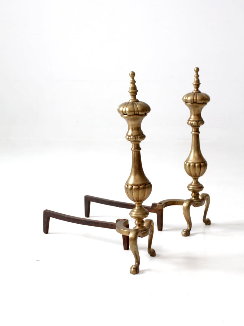 antique brass and cast iron fireplace andirons