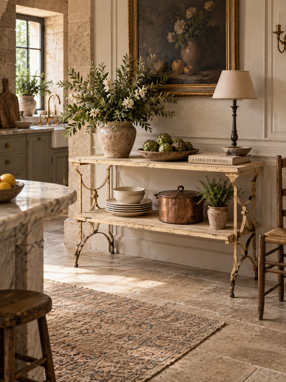 antique French garden two tier console table