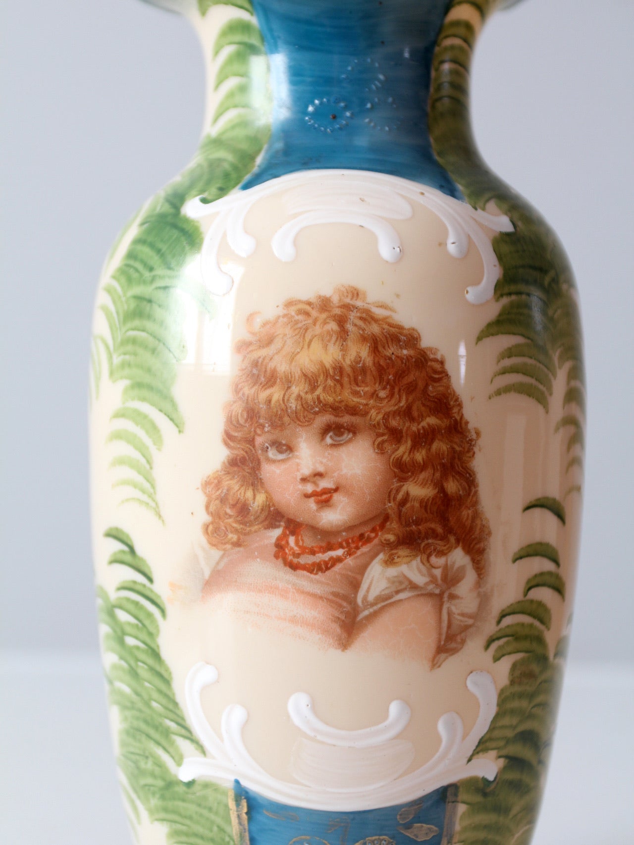 antique Victorian painted portrait vase