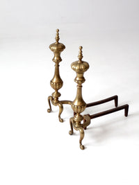 antique brass and cast iron fireplace andirons