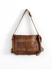 1970s brown leather fringe shoulder bag