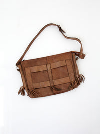 1970s brown leather fringe shoulder bag