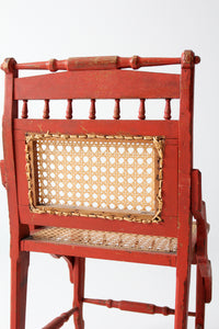 antique red painted cane cottage chair